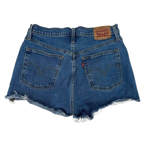 Levis 501 Button Fly Blue Jean Shorts Womens Size 29 Waist Cut Offs Medium Wash - Picture 1 of 7
